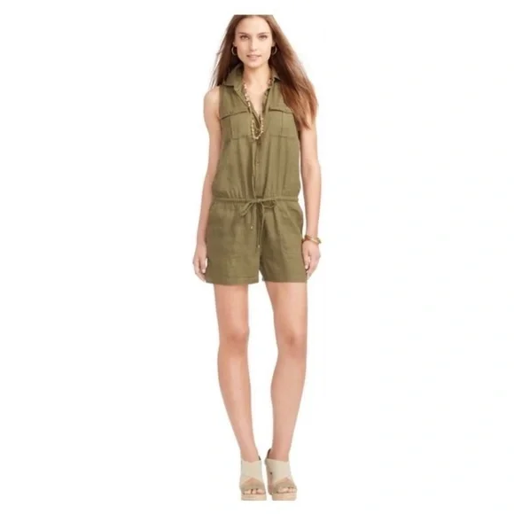 Ralph Lauren linen blend sleeveless romper olive green pockets Size 10 - Picture 8 of 8